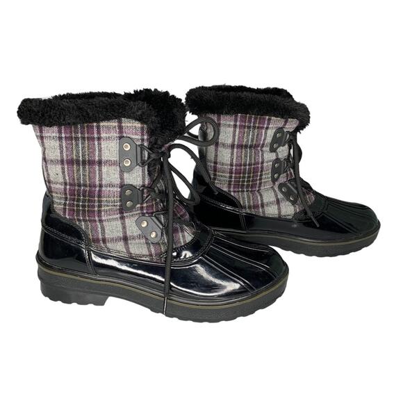 Bass Heritage Collection Winter Snowbird Boots Black Gray Purple Plaid S… - Picture 1 of 16